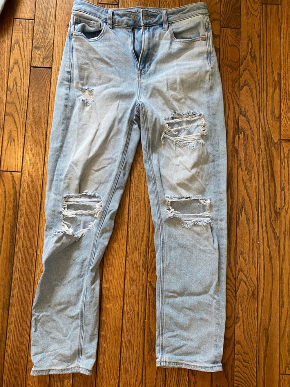 Light Wash Distressed Women’s Jeans - mom straight jean